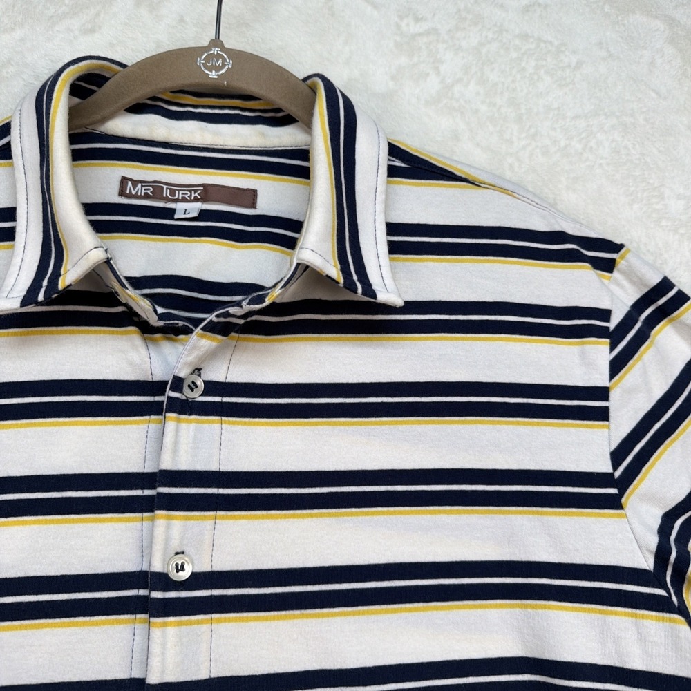 Mr‎ Turk Striped Polo Shirt Men's Large Retro Mod Knit Resort Casual Luxury